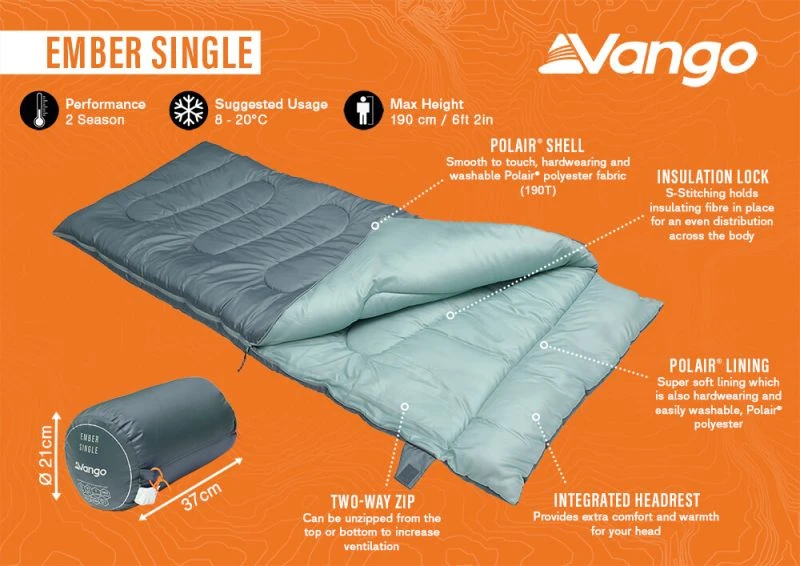 Vango Ember Single Sleeping Bag - Arctic Dusk 4 Vango Ember Single Sleeping Bag - Arctic Dusk - Image 2